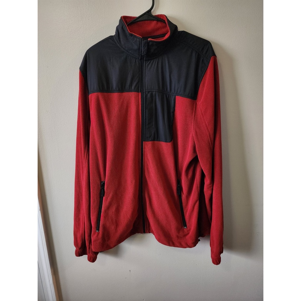 Ocean & Coast Mens Red Black Waffle Knit Full Zip Fleece Jacket Large